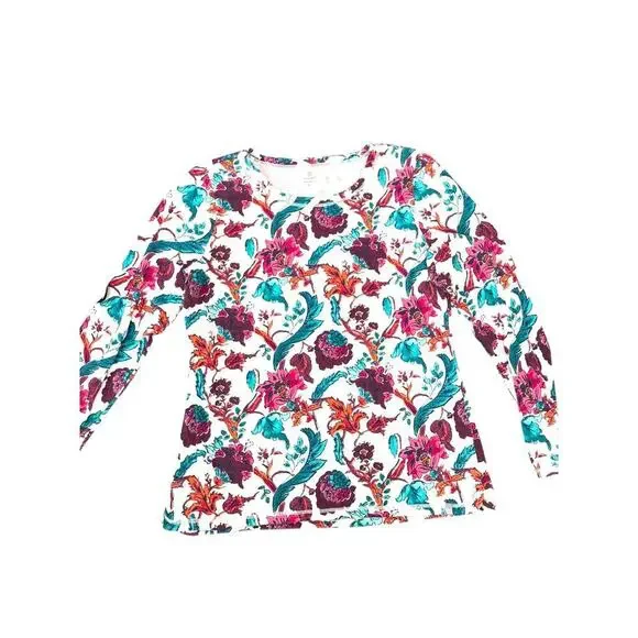 T by Talbots Women’s Floral Long Sleeve Top Shirt Size L Bright Multicolor Pr - Picture 2 of 6